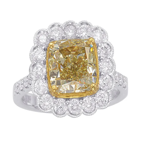 Women's gemstone rings-3.52CT CUS FLY GIA#2165494437 0.93CTW BR DIA/ 18KW/YG FLOWER MILGRAIN HALO RING