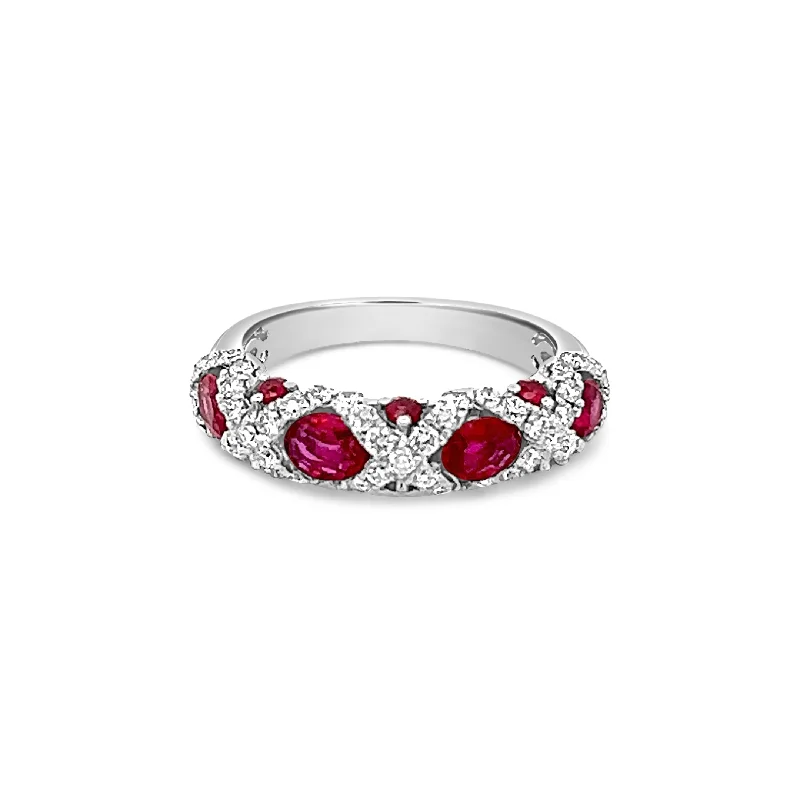 Women's eco-friendly rings-Ruby with Diamond Hugs and Kisses Ring