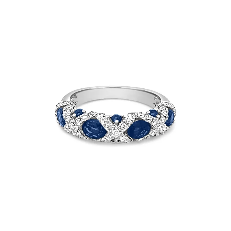 Women's limited edition rings-Sapphire with Diamond Hugs and Kisses Ring