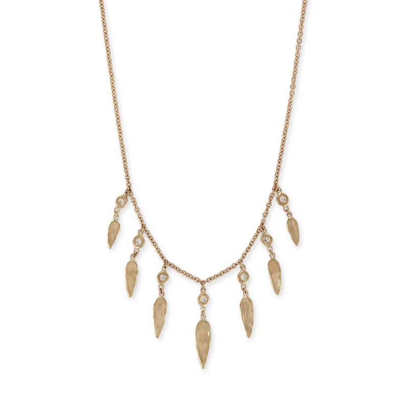 Women's star necklaces-7 GRADUATED HAMMERED ELONGATED TEARDROP + DIAMOND SHAKERS NECKLACE