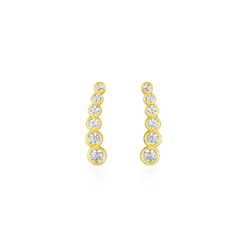 Women's zodiac earrings-14k Yellow Gold Graduated Circles Climber Post Earrings with Cubic Zirconias