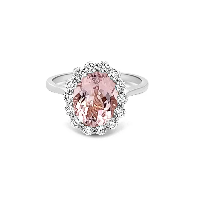 Women's vintage-inspired rings-Morganite Royal Halo Ring