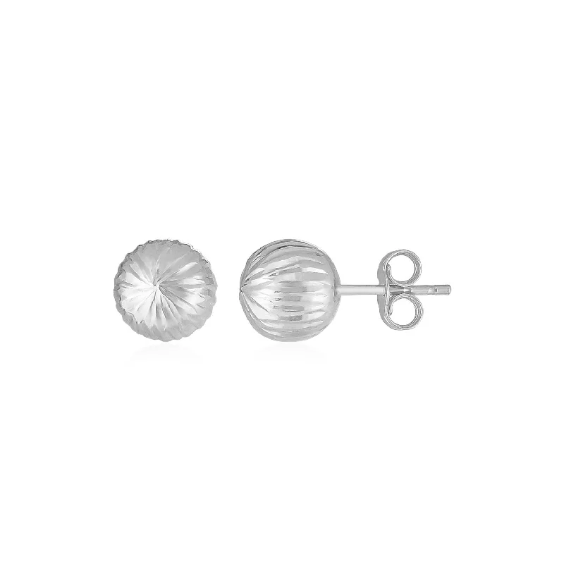 Women's threader earrings-14K White Gold Ball Earrings with Linear Texture(5mm)