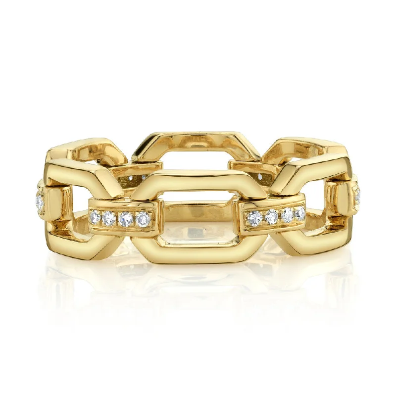 Women's pet memorial rings-MEN'S SOLID GOLD SQUARE LINK RING