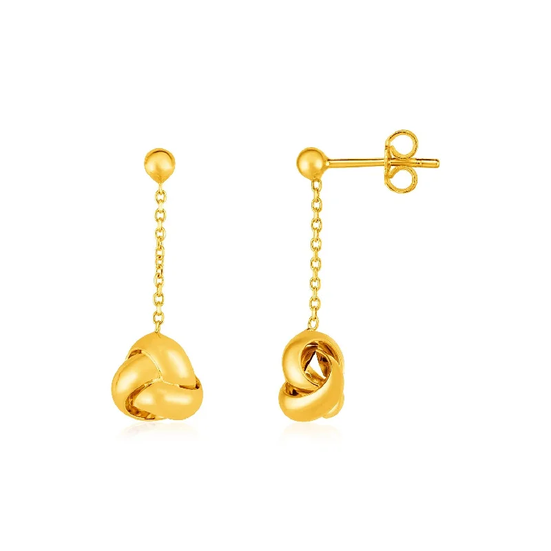 Women's astrology earrings-14k Yellow Gold Love Knot Drop Earrings