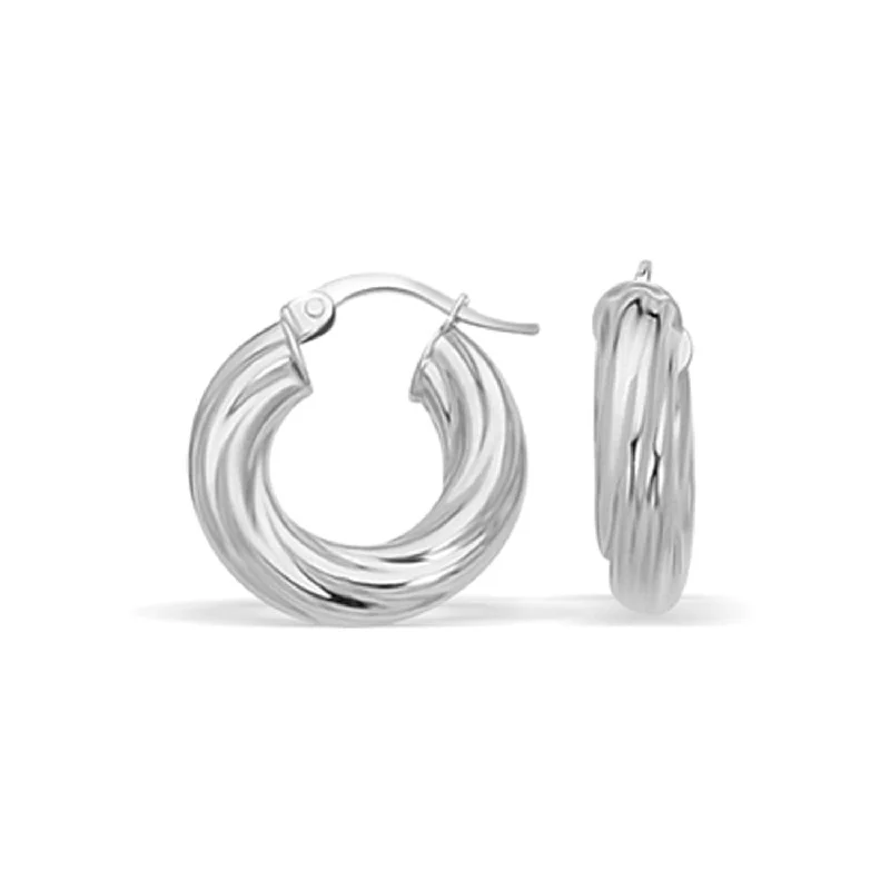 Women's everyday earrings-14k White Gold Fancy Twist Hoop Earrings