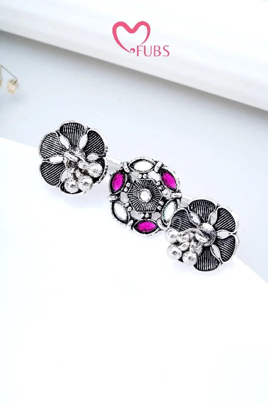 Women's platinum rings-Pink Dual Glam Oxidized Rings