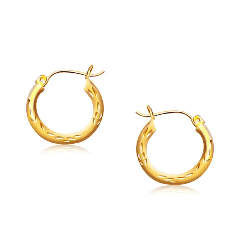 Women's star earrings-14k Yellow Gold Fancy Diamond Cut Hoop Earrings (3x15mm)