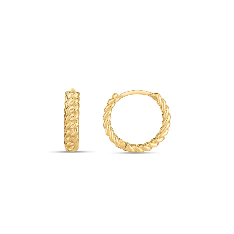 Women's fingerprint earrings-14k Yellow Gold Braided Huggie Hoops(3x12mm)