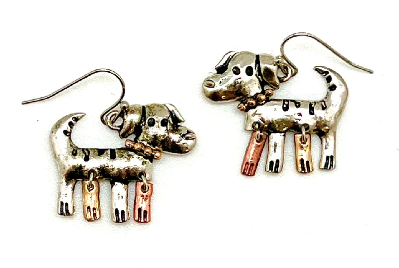 Women's formal earrings-Patina Dog Earrings with moveable legs