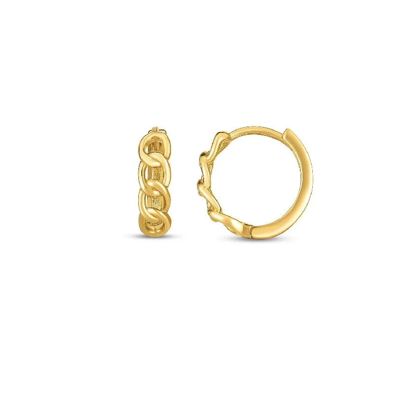 Women's gold earrings-14k Yellow Gold Curb Huggie Hoop