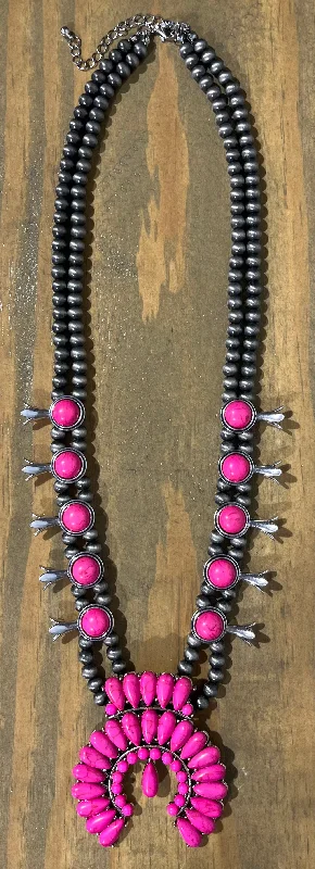 Women's gift necklaces-Hot Pink Mini Squash Blossom Necklace