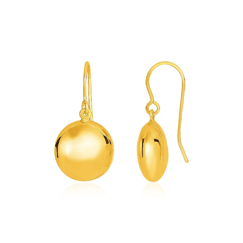 Women's chandelier earrings-14k Yellow Gold Puffed Circle Shape Drop Earrings