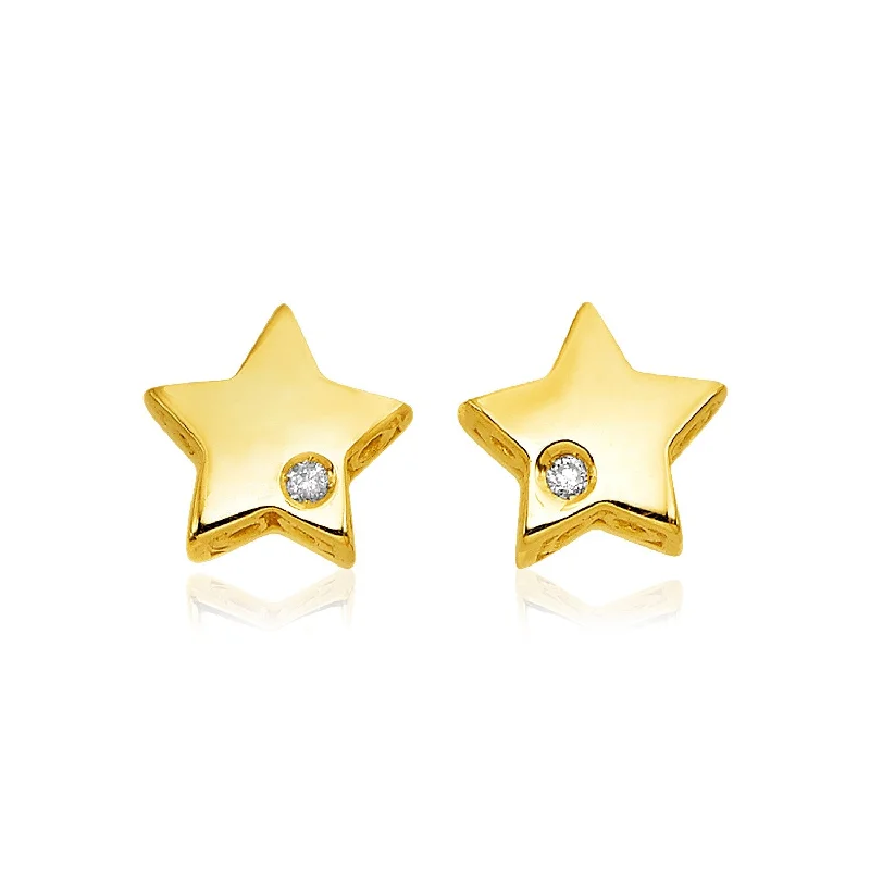 Women's DNA earrings-14k Yellow Gold Polished Star Earrings with Diamonds(6.5mm)