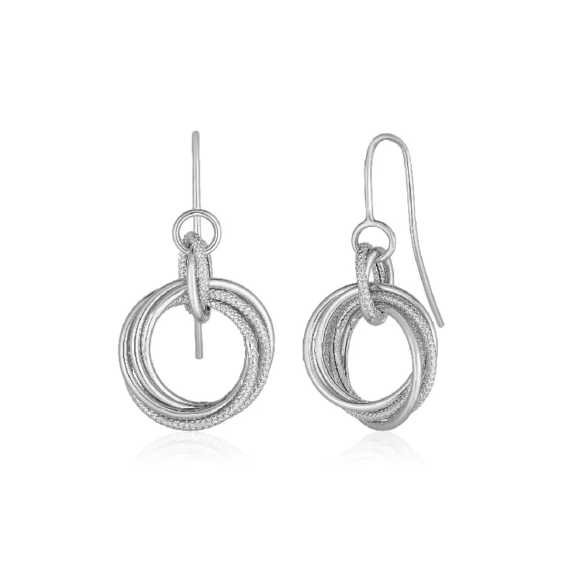 Women's Valentine's Day earrings-14k White Gold Earrings with Interlocking Circle Dangles