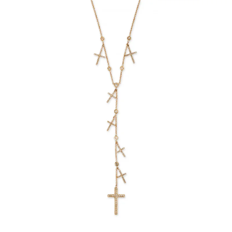 Women's initial necklaces-PAVE CROSS SHAKER Y NECKLACE