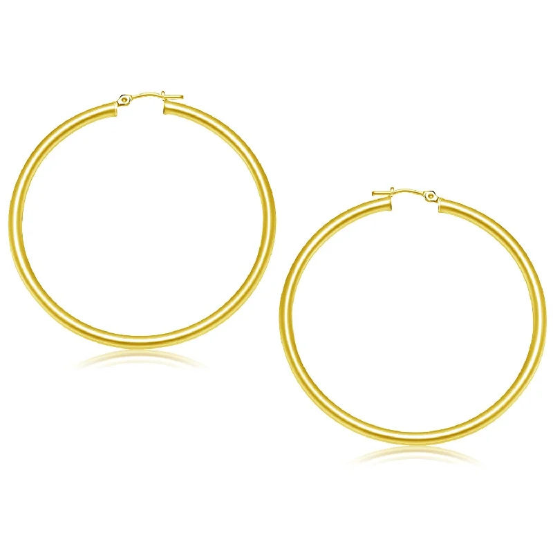 Women's diamond earrings-14k Yellow Gold Polished Hoop Earrings (3x50mm)