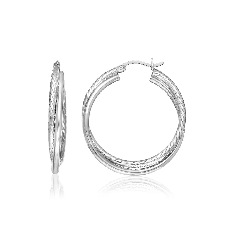 Women's handmade artisan earrings-Sterling Silver Ridged Hoop Earrings with Textured Design