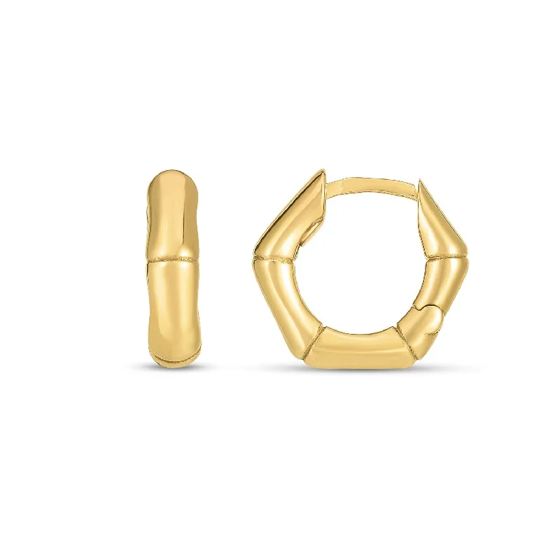 Women's rose gold earrings-14k Yellow Gold Bamboo Huggie Hoops