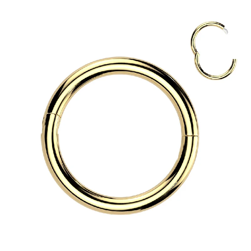 Women's custom design rings-Titanium Gold Half Closure New Secure Hook Hinged Segment Ring - TI-203A