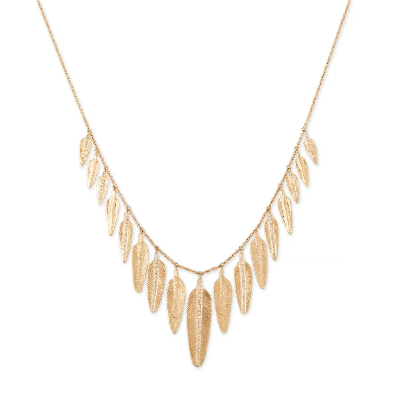 Modern women's necklaces-17 GRADUATED PAVE FEATHER SHAKER NECKLACE