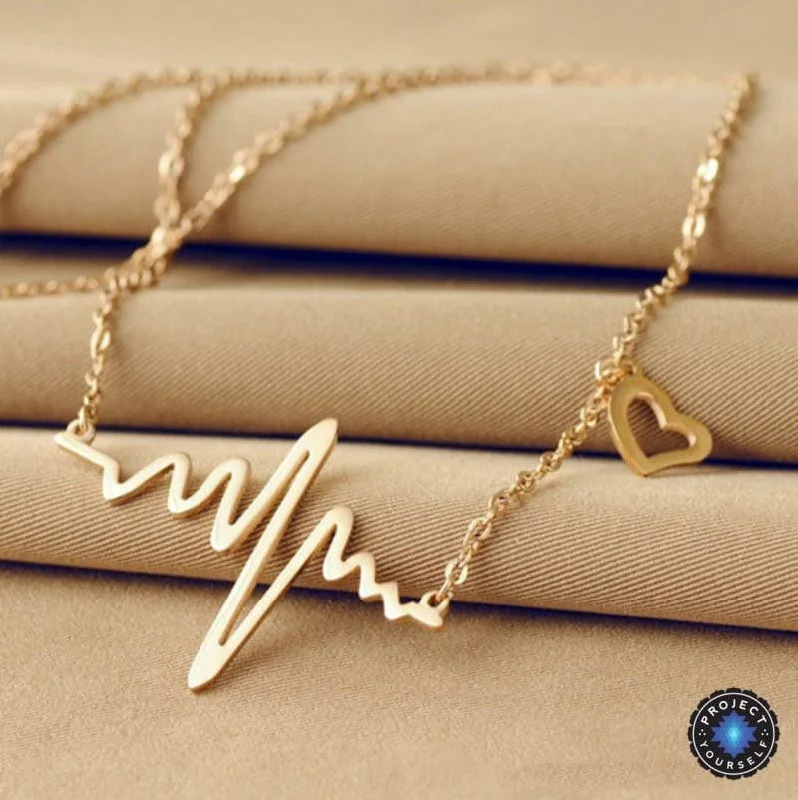 Women's name necklaces-Gold Plated Lifeline Heart Beat Pendant Necklace