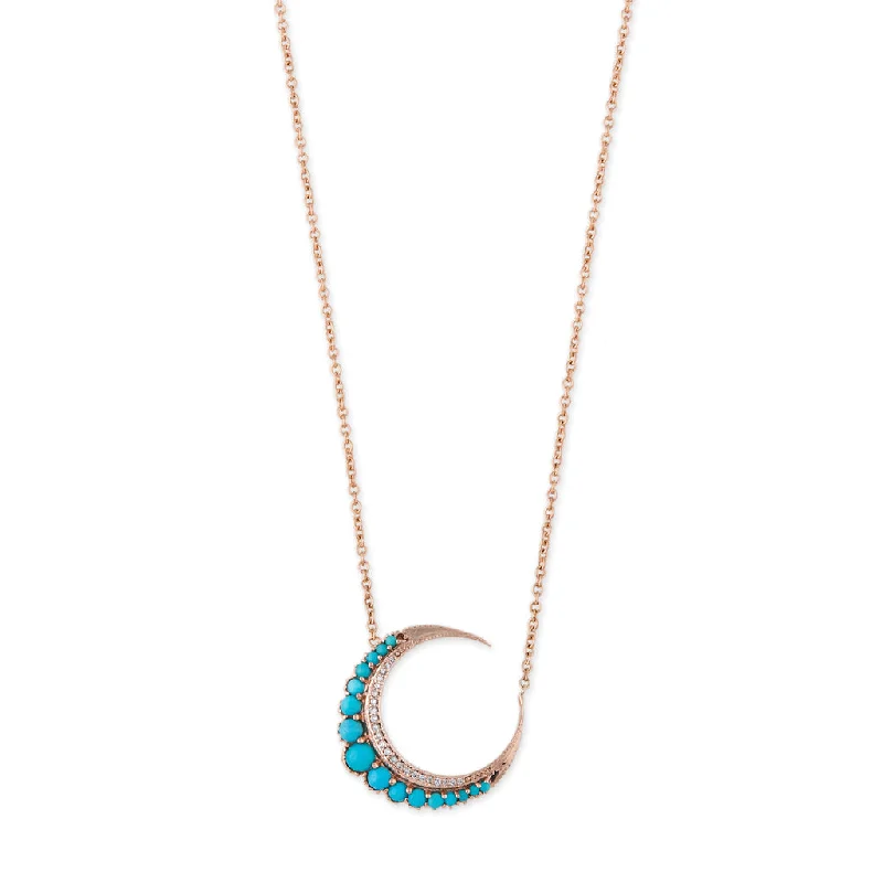 Luxury women's necklaces-SMALL TURQUOISE CRESCENT MOON NECKLACE