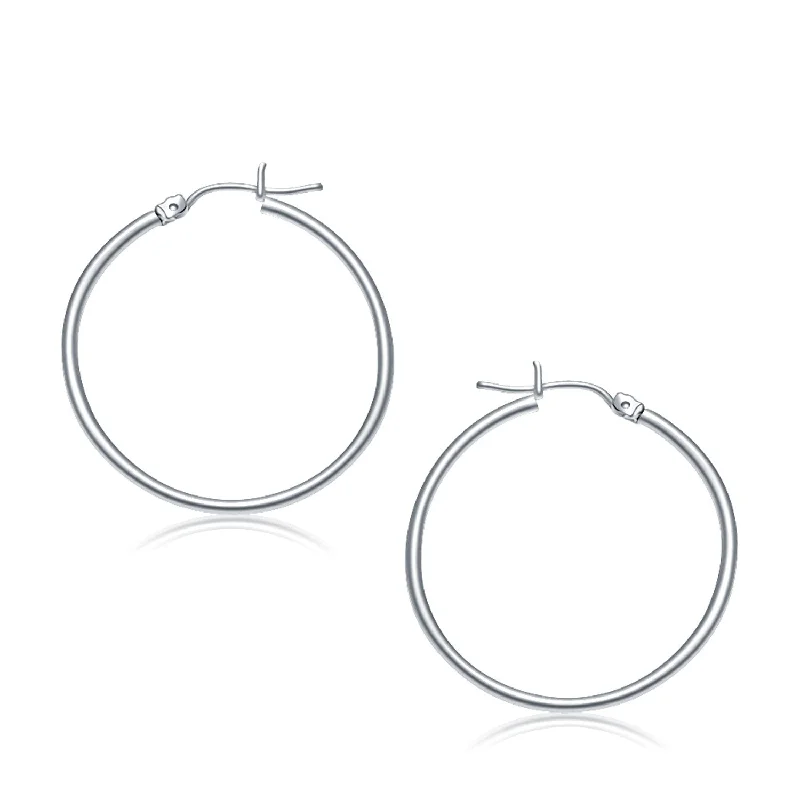 Women's vintage-inspired earrings-14k White Gold Polished Hoop Earrings (2x30mm)