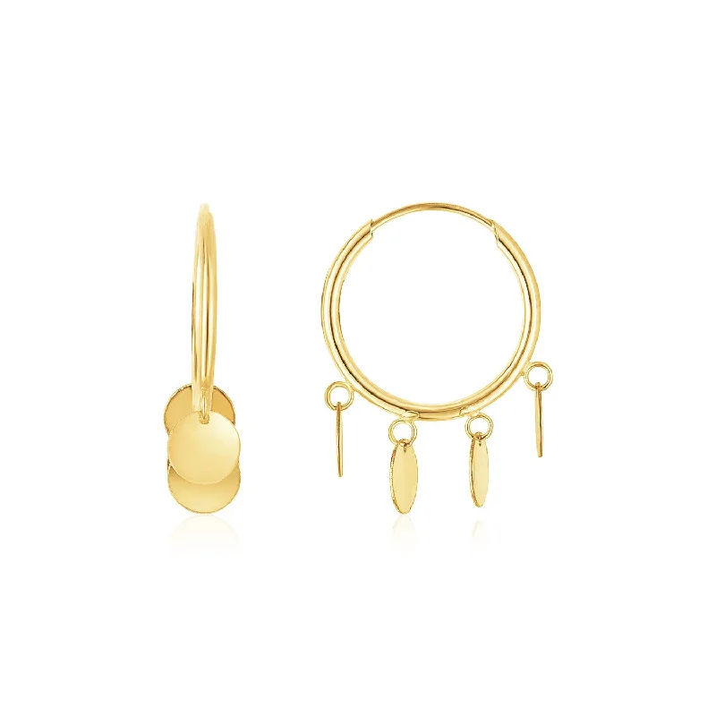 Women's limited edition earrings-14K Yellow Gold Endless Circle Charm Huggie Hoop Earrings