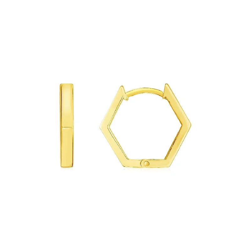 Women's fashion earrings-14k Yellow Gold Hexagon Huggie Hoops Earrings