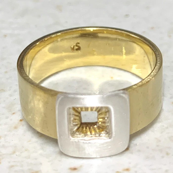 Women's fashion rings-RING BRASS BAND STERLING SQUARE FEATURE