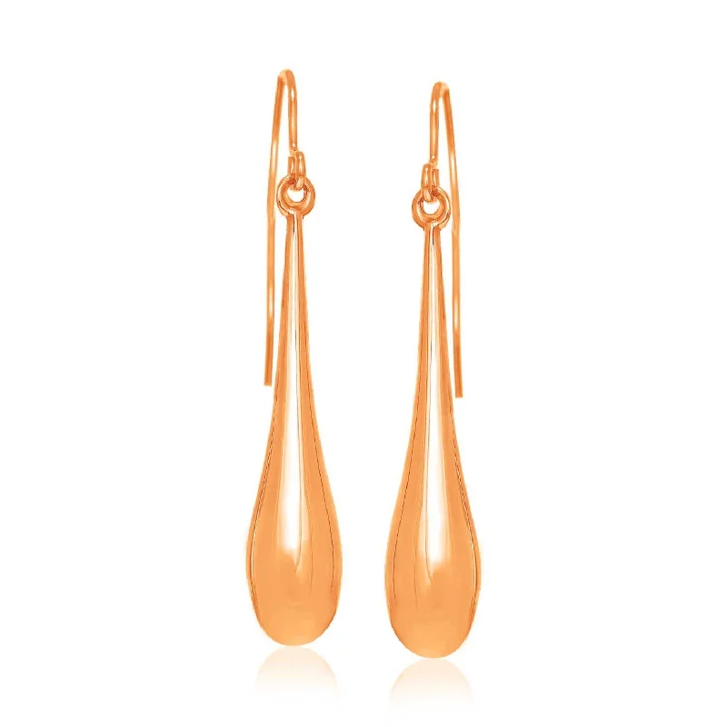 Women's Christmas earrings-14k Rose Gold Long Polished Teardrop Dangling Earrings