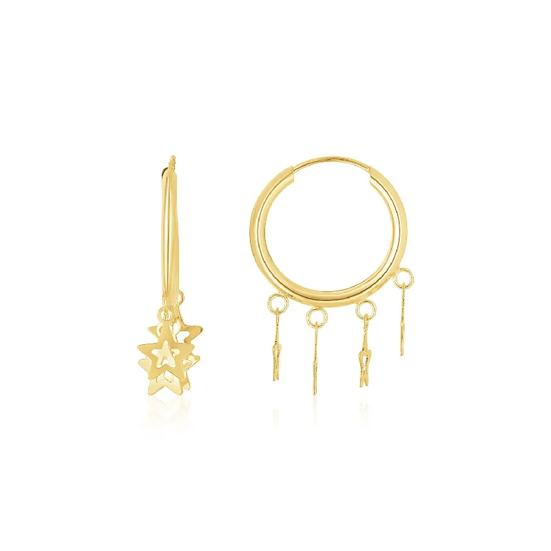 Women's sterling silver earrings-14K Yellow Gold Endless Star Charm Huggie Hoop Earrings