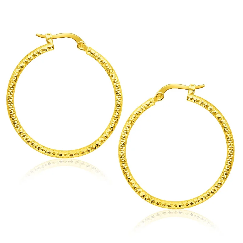 Custom women's earrings-14k Yellow Gold Tube Textured Round Hoop Earrings(1.5x25mm)