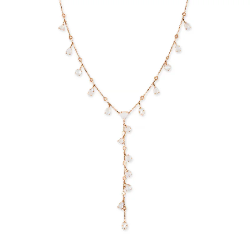 Women's choker necklaces-MULTI SHAPE MOONSTONE + DIAMOND SHAKER Y NECKLACE