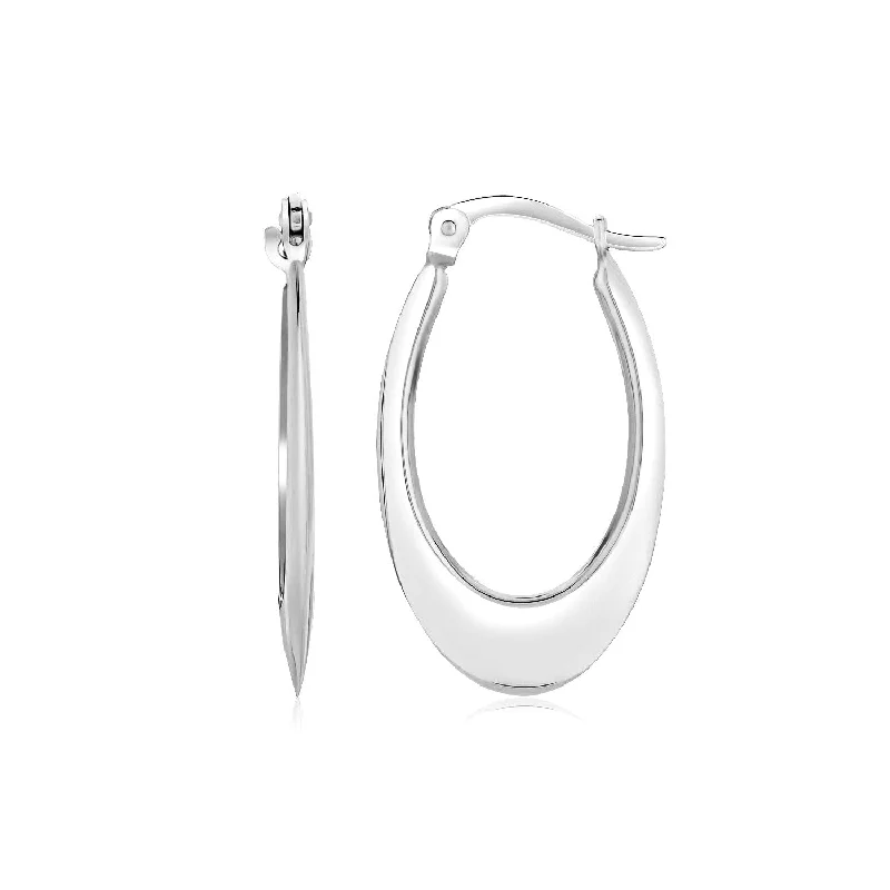 Women's everyday earrings-14k White Gold Polished Graduated Oval Hoop Earrings