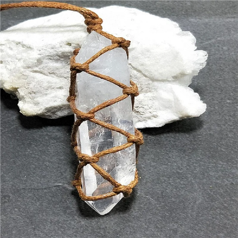 Women's luxury brand necklaces-Natural White Quartz Crystal Pendant