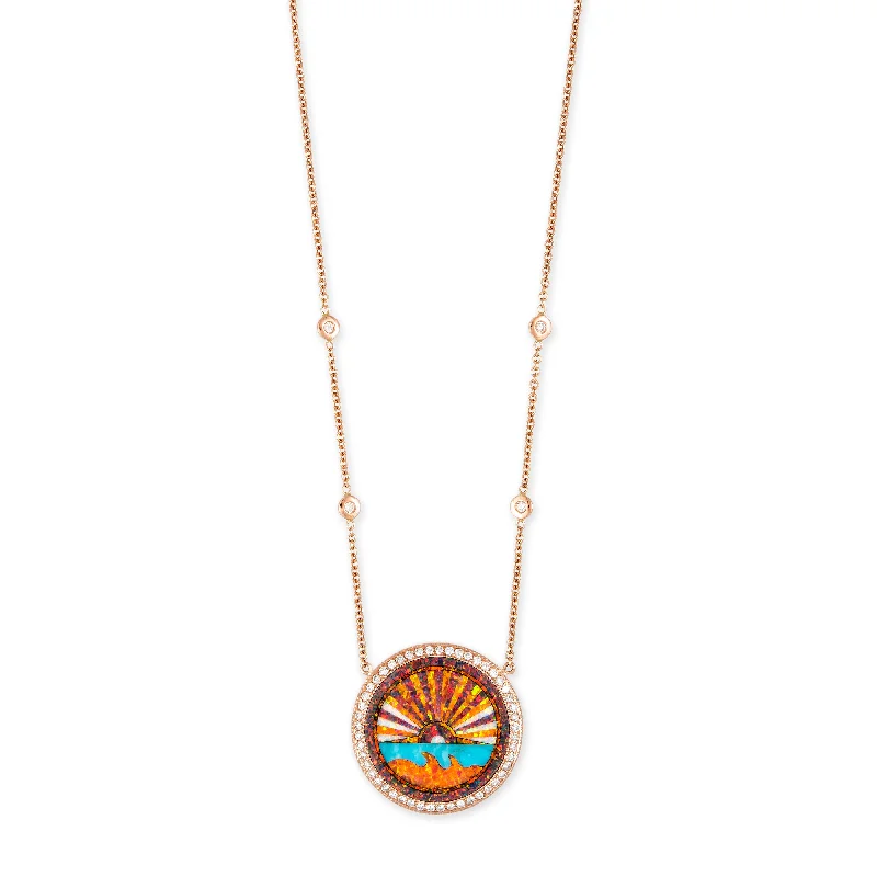 Affordable women's necklaces-SMALL PAVE DIAMOND ORANGE SUNSHINE INLAY NECKLACE