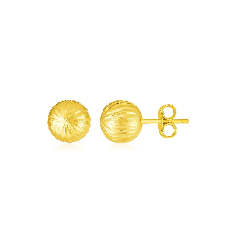 Women's star earrings-14K Yellow Gold Ball Earrings with Linear Texture(5mm)