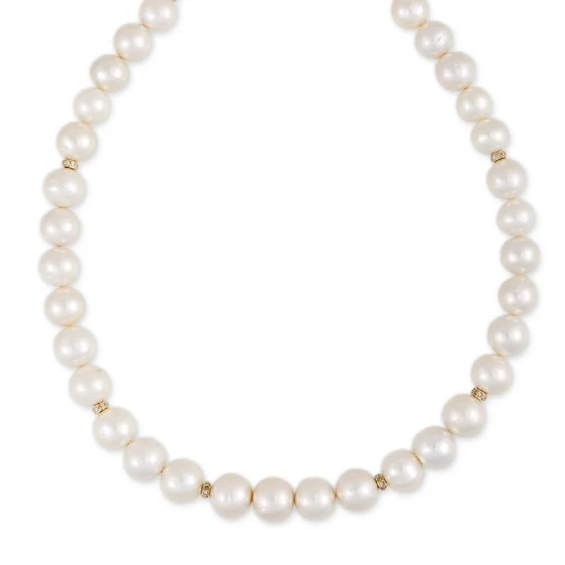 Women's pearl necklaces-PAVE RONDELLE FRESHWATER PEARL BEADED NECKLACE