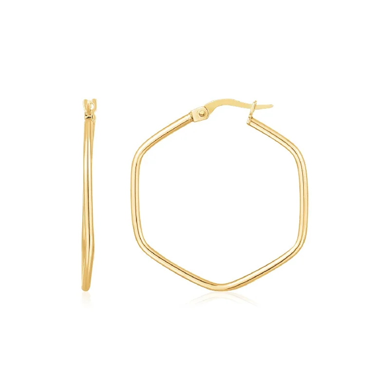 Women's celestial earrings-14K Yellow Gold Hexagon Hoop Rounded Edge Earrings