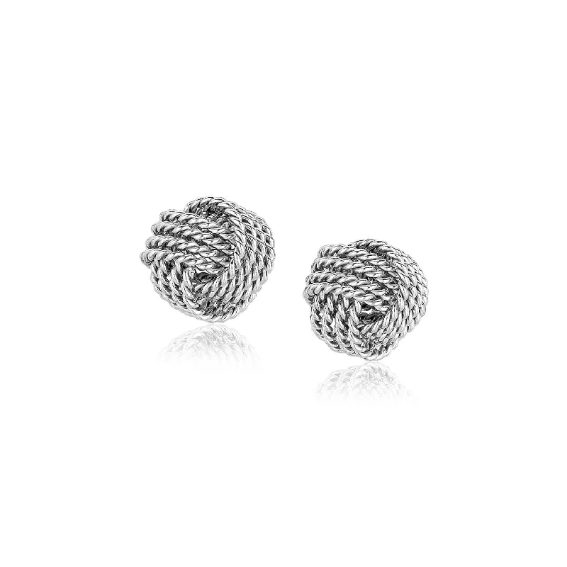 Women's leather earrings-Sterling Silver Textured Love Knot Stud Style Earrings(9mm)