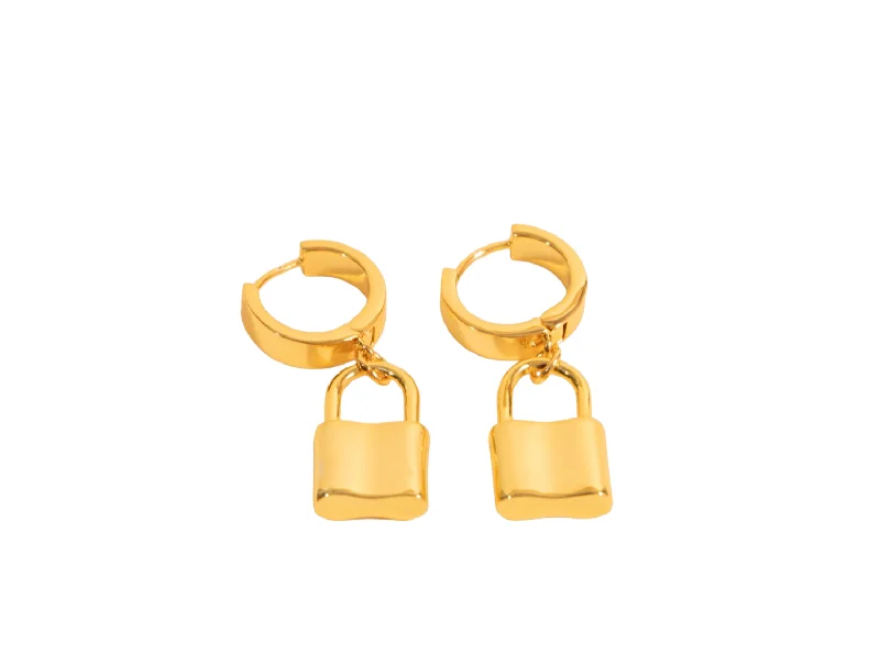 Women's healing crystal rings-Lock Dangle Earring