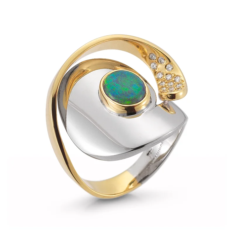 Women's statement rings-Black Opal and Diamond Two Toned Ring