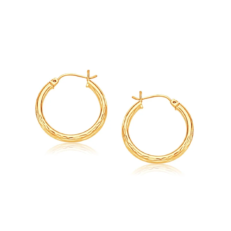 Women's spiritual earrings-14k Yellow Gold Hoop Earring with Diamond-Cut Finish(3x25mm)