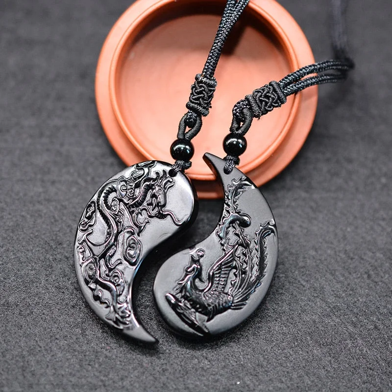 Women's custom engraving necklaces-Divine Union Obsidian Necklace Set