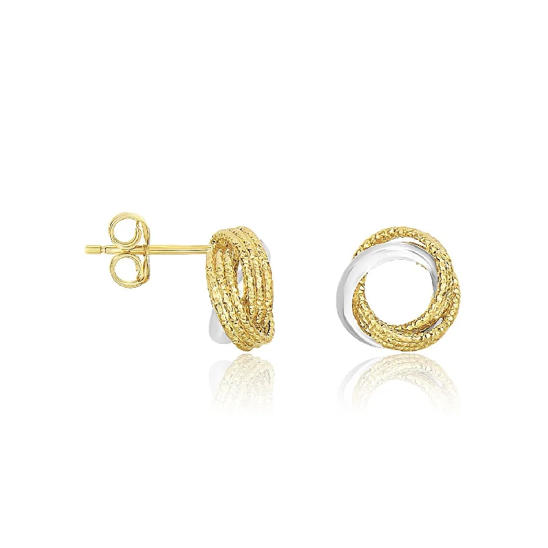 Women's symbolic earrings-14k Two-Tone Gold Multi-Textured Open Circle Style Entwined Earrings