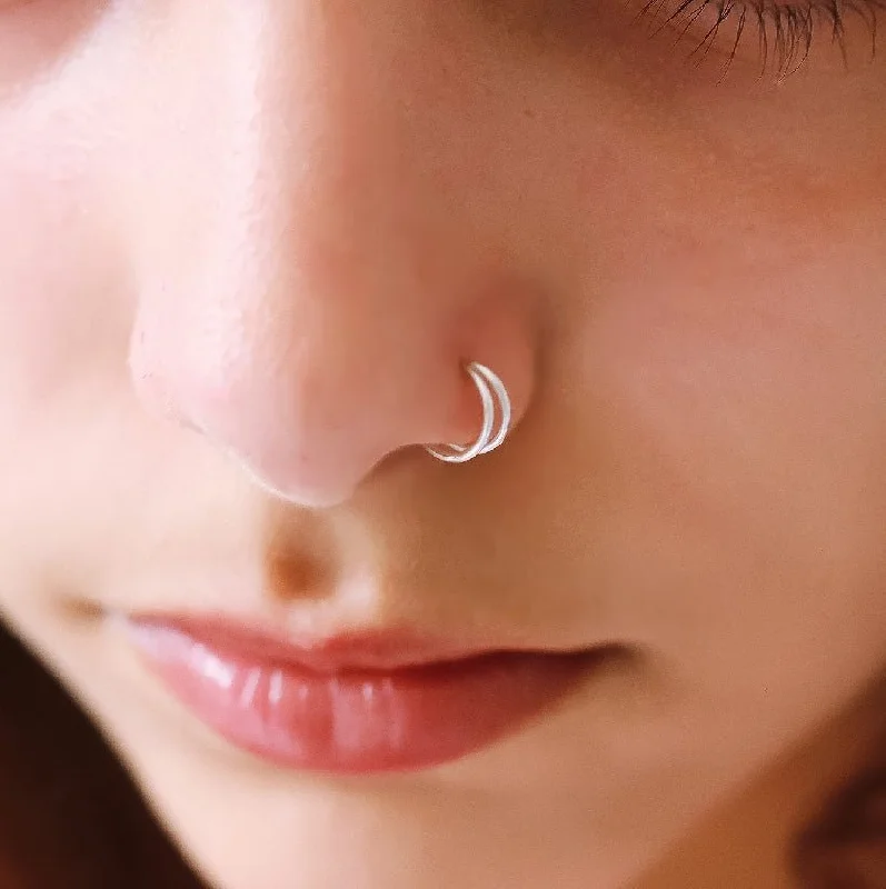 Women's DNA rings-Double Nose Ring Hoop, Sterling Silver Nose Ring