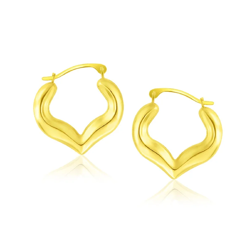 Women's sterling silver earrings-10k Yellow Gold Hoop Style Heart Shape Earrings