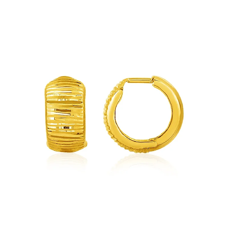 Women's formal earrings-Reversible Textured and Smooth Snuggable Earrings in 10k Yellow Gold